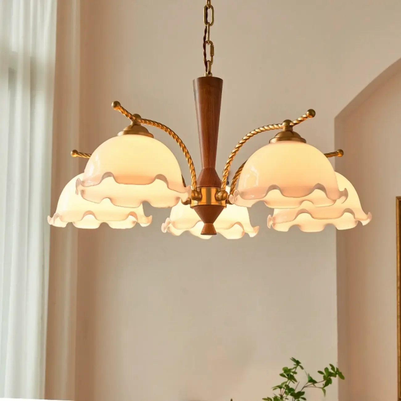 Modern White Dome Chandelier with Adjustable Length