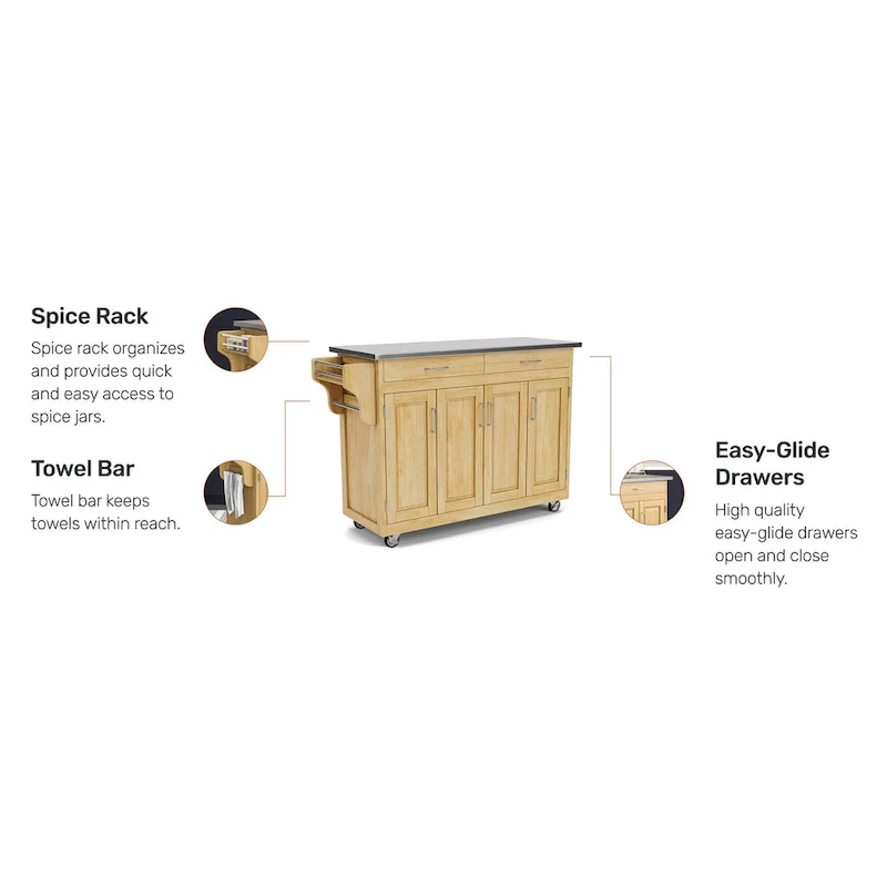 Homestyles Create-a-Cart Natural Mobile Kitchen Cart with Stainless Steel Top