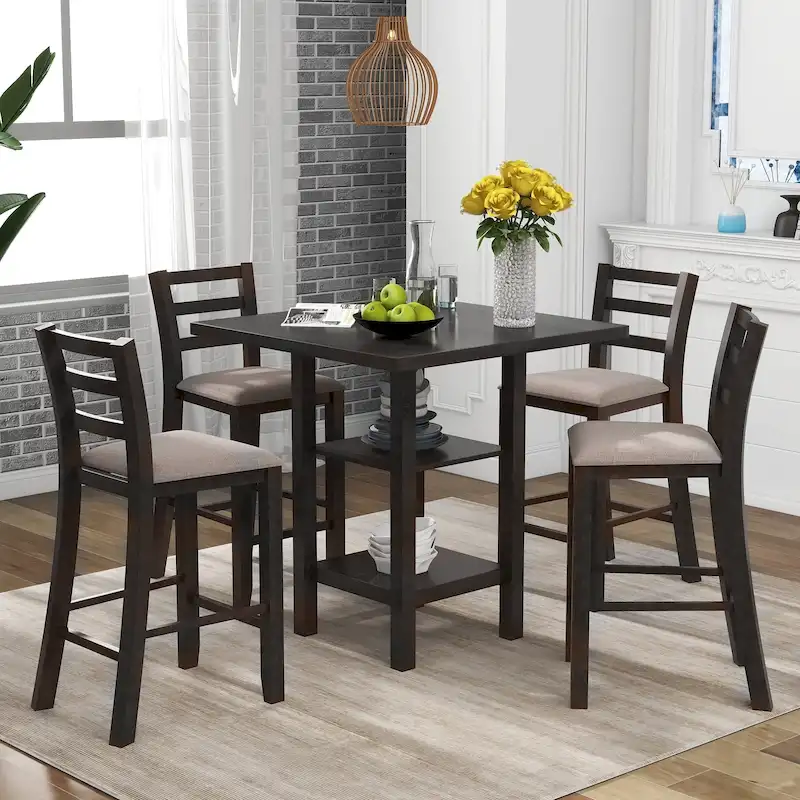 5-Piece Counter Height  Dining Table Set with 4 Chairs & Storage