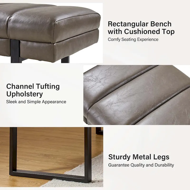 Laurens Modern 52.5 Channel Tufted Bench with Mental Legs by HULALA HOME