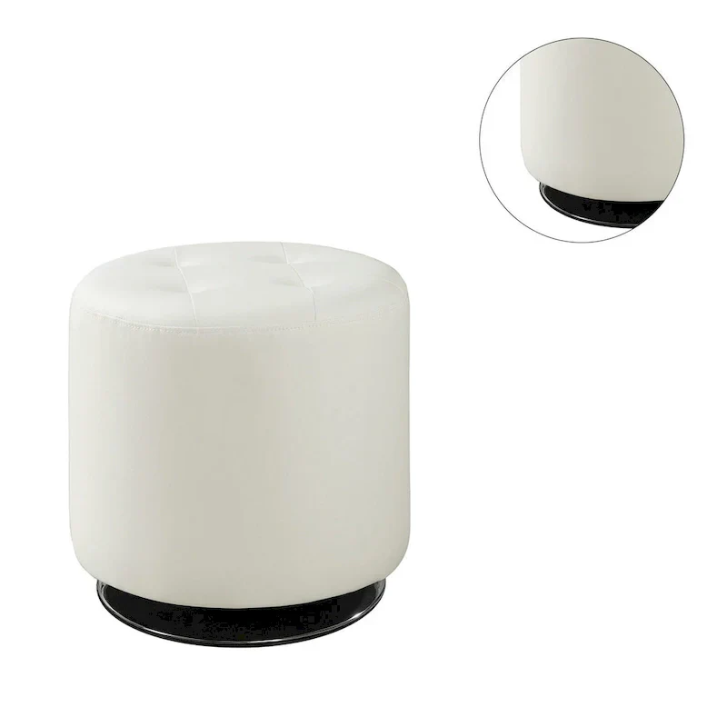 Round Leatherette Upholstered Ottoman