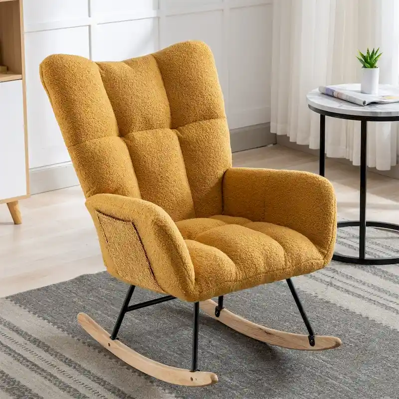 Rocking Chair Upholstered Glider Rocker Rocking Accent Chair Padded Seat with High Backrest Armchair