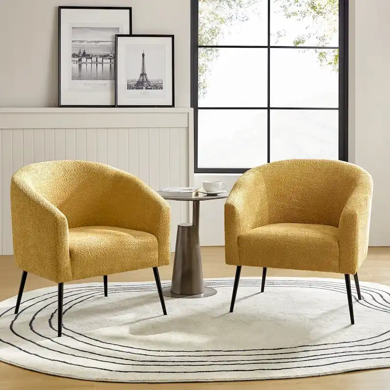 Hal Modern Boucle Armchair with Metal Legs Set of 2 by HULALA HOME