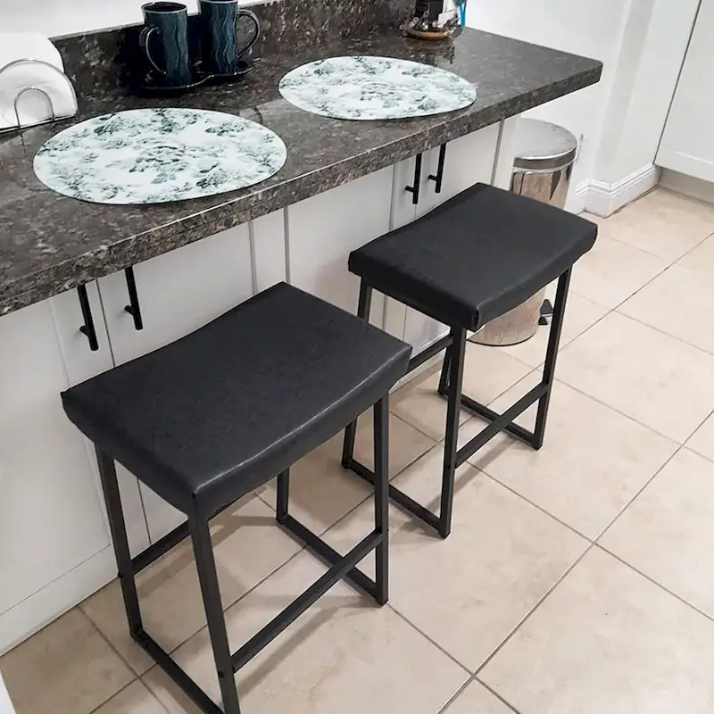 PHI VILLA 2-Piece Saddle Design PU Leather Bar Stool with Sturdy Metal Frame