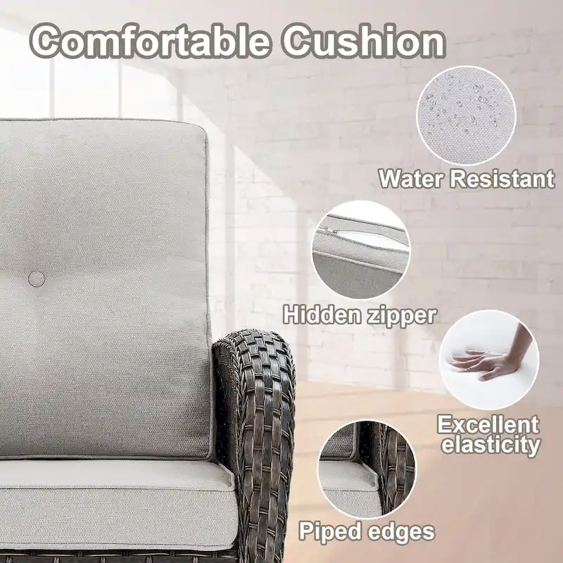 Patio Glider Rocking Sofa with Swivel Chair and Ottoman - Brown