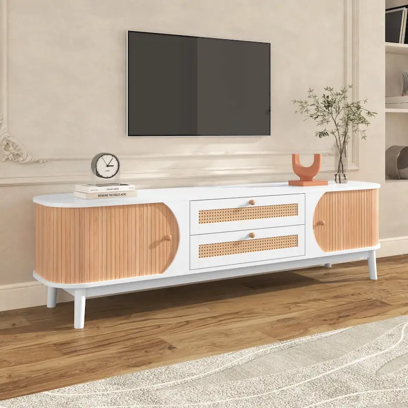 Modern Farmhouse Rattan TV Stand
