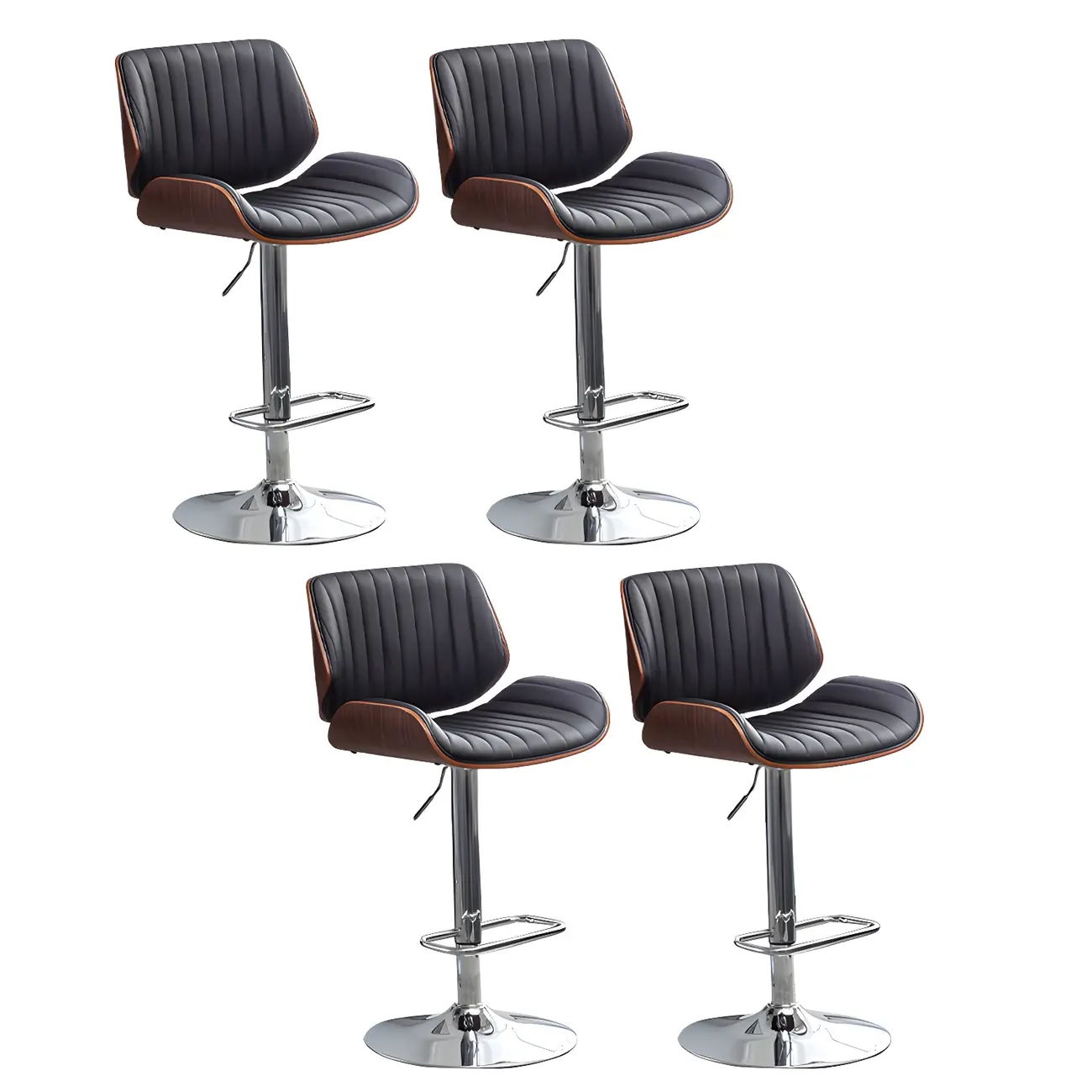 Elegant Wood Leather Red Swivel Adjustable Bar Stool