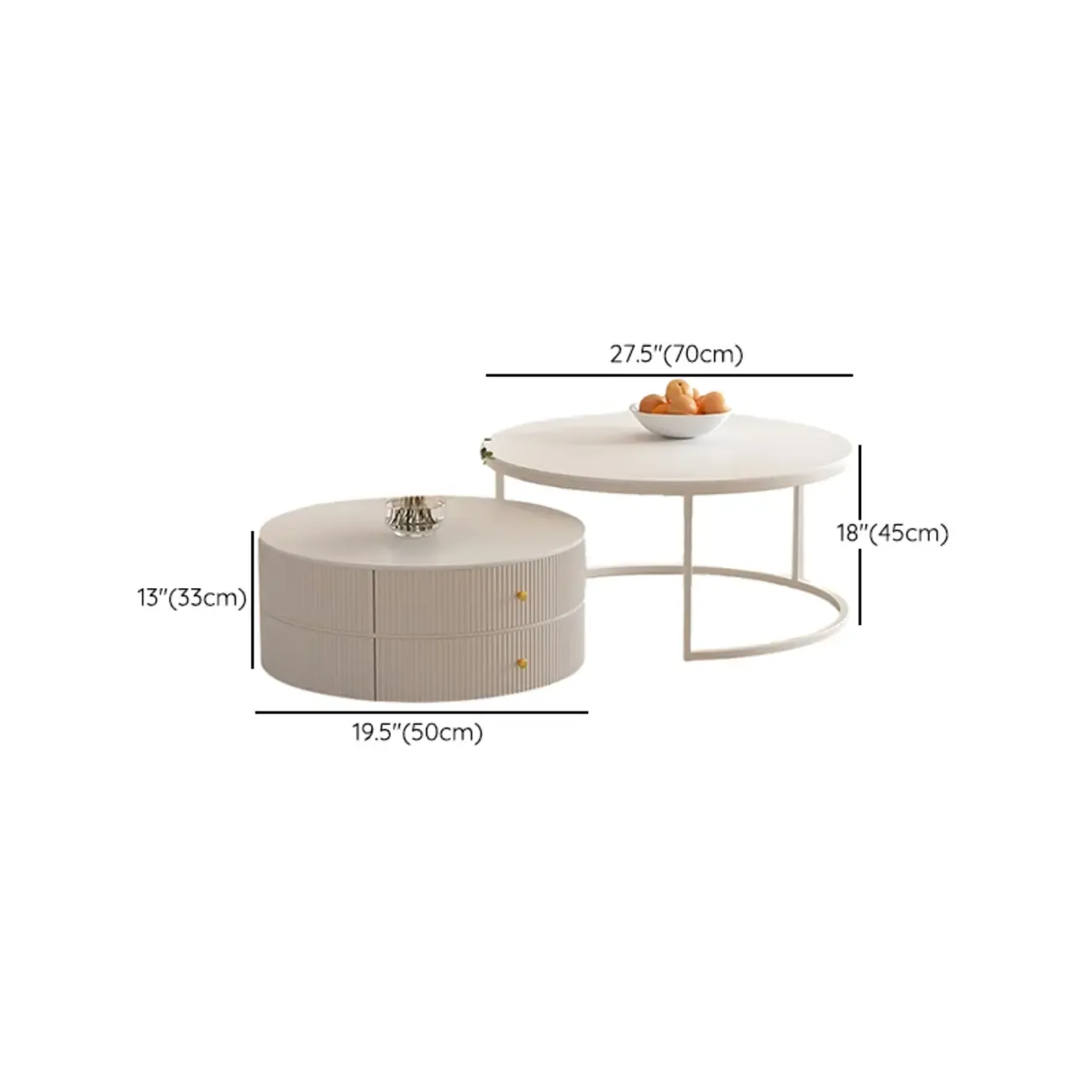 White Round Wheeled Round Wood Drawer Coffee Table