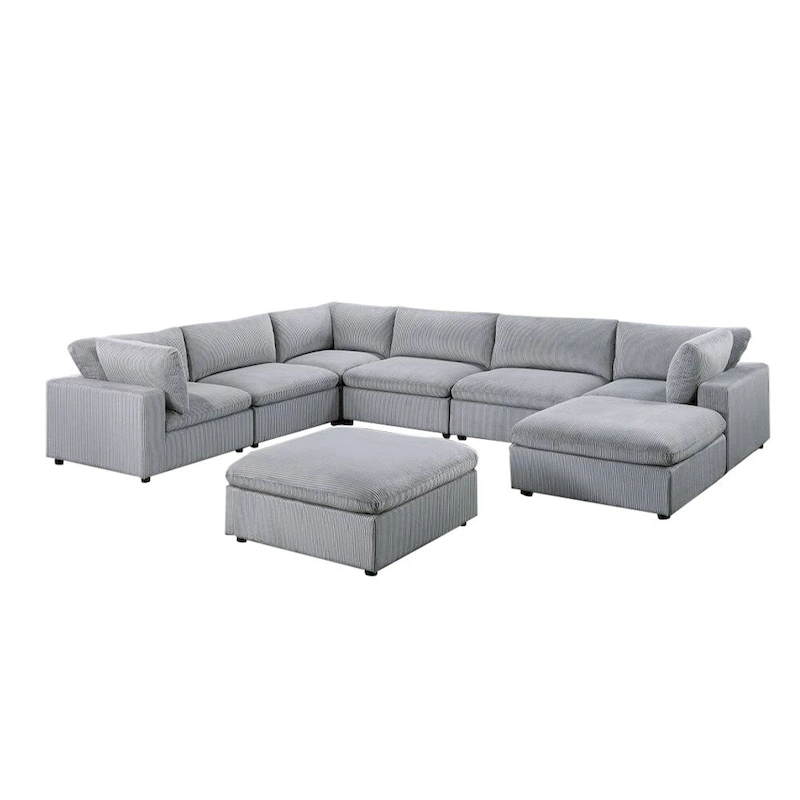 8 Piece Corduroy Upholstered Modular Sectional Sofa with Ottoman