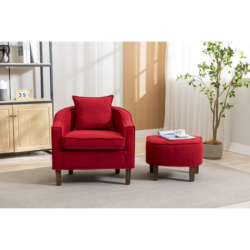 Upholstered Barrel Accent Chair with Ottoman