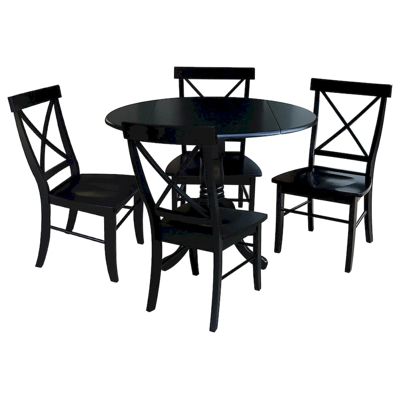 42 in. Drop Leaf Table with 4 Cross Back Dining Chairs - 5 Piece Set
