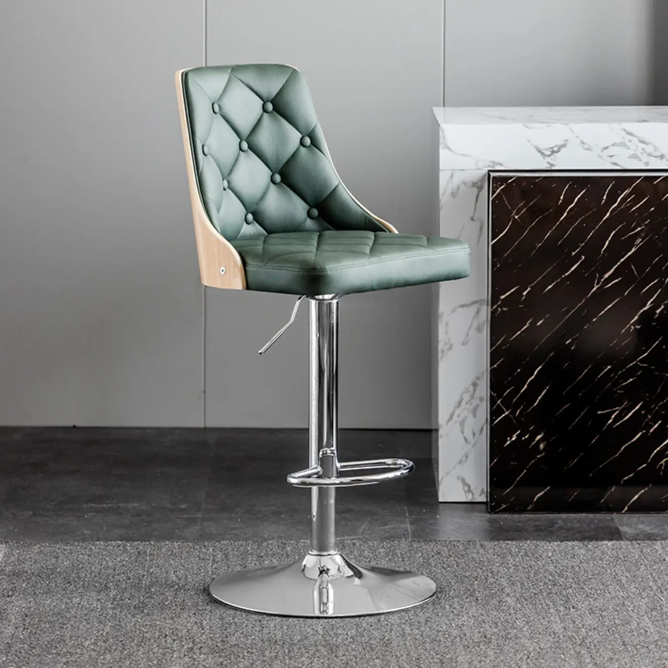 Modern Adjustable Full Back Tufted Leather Bar Stool