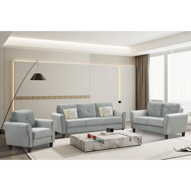 74.9 Polyester 3-Seater Sofa with Wood Frame, High Elastic Sponge Cushion