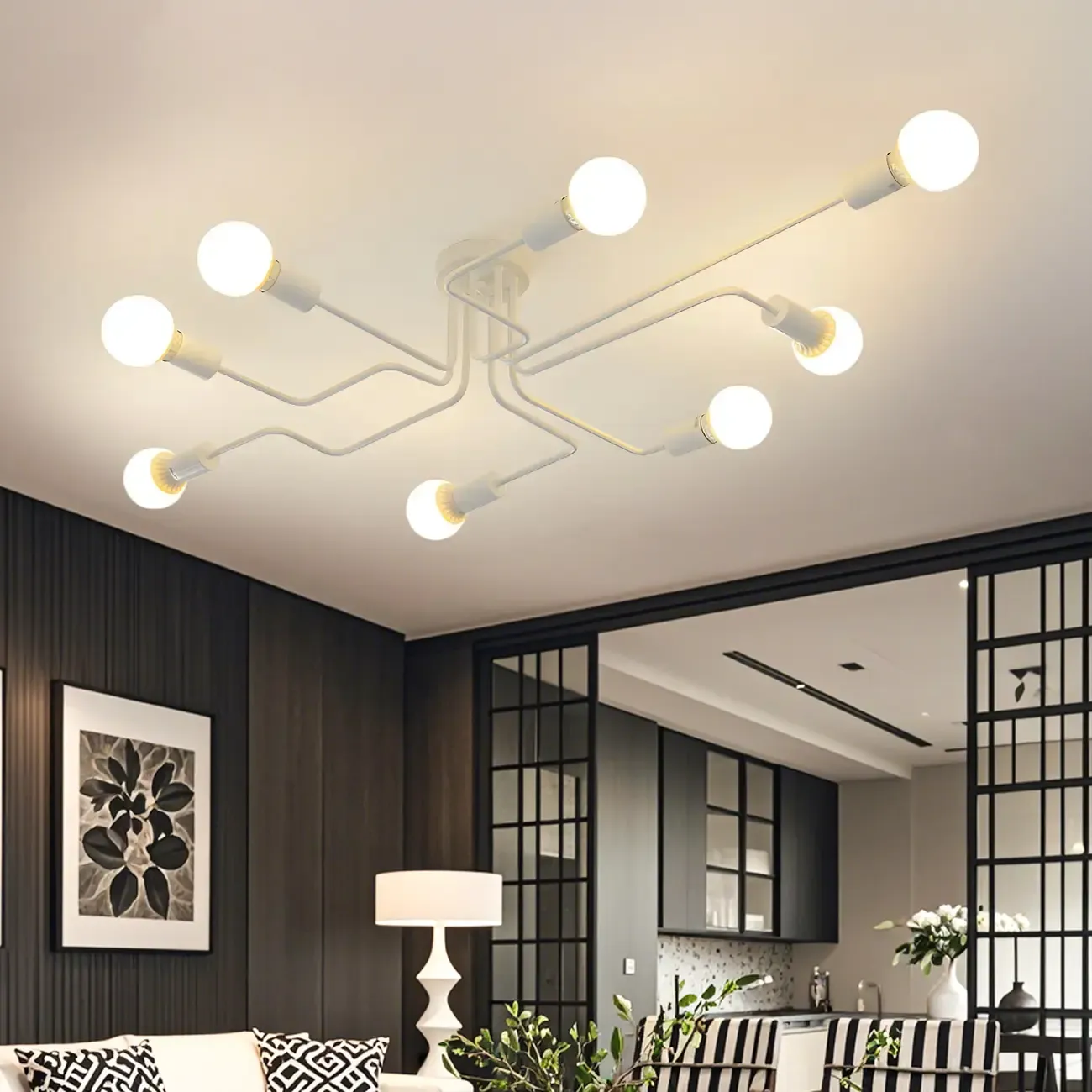 Industrial Branch Metal Semi Flush Ceiling Light