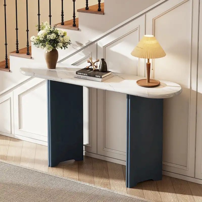 Narrow Console Table, Entryway Table,Navy+White