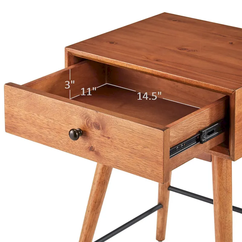 Mid-Century Modern Wood End Table with 1 Drawer, Compact Nightstand Side Table