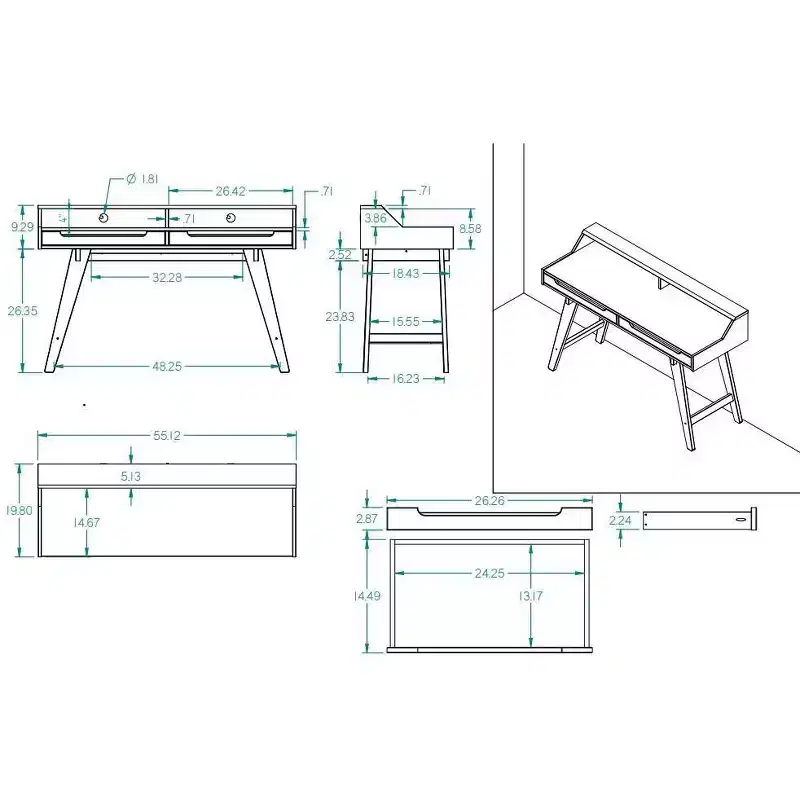 Sloan Modern 2 Drawer Desk - Linon