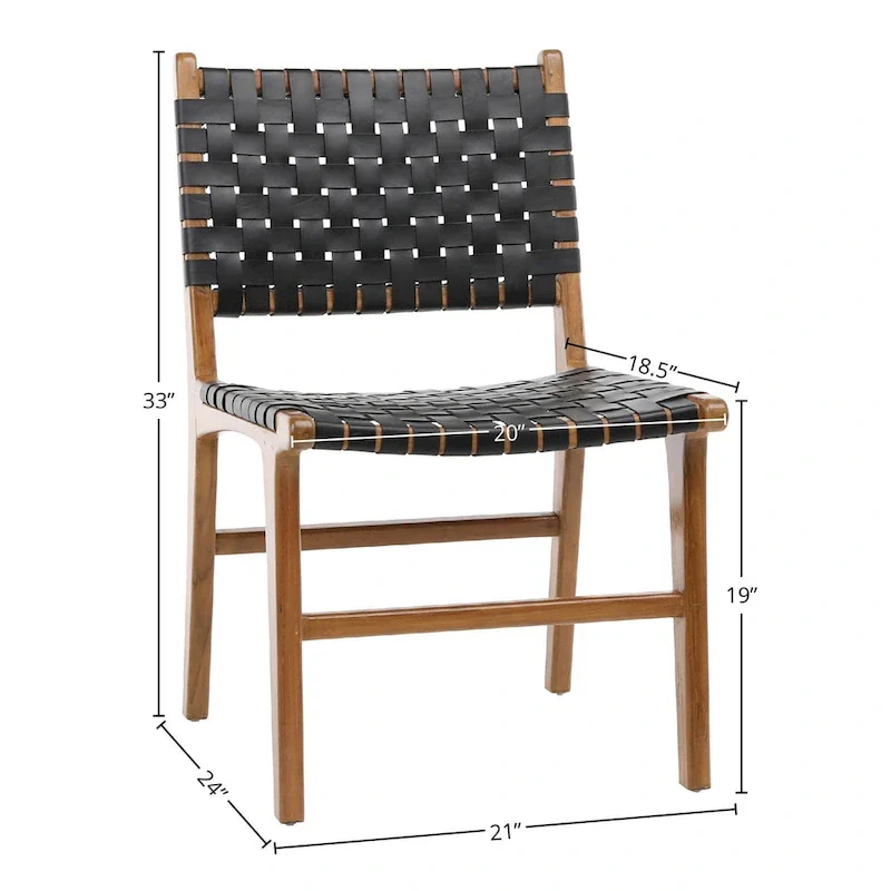 Maverick Top Grain Woven Leather with Teak Frame Dining Side Chair