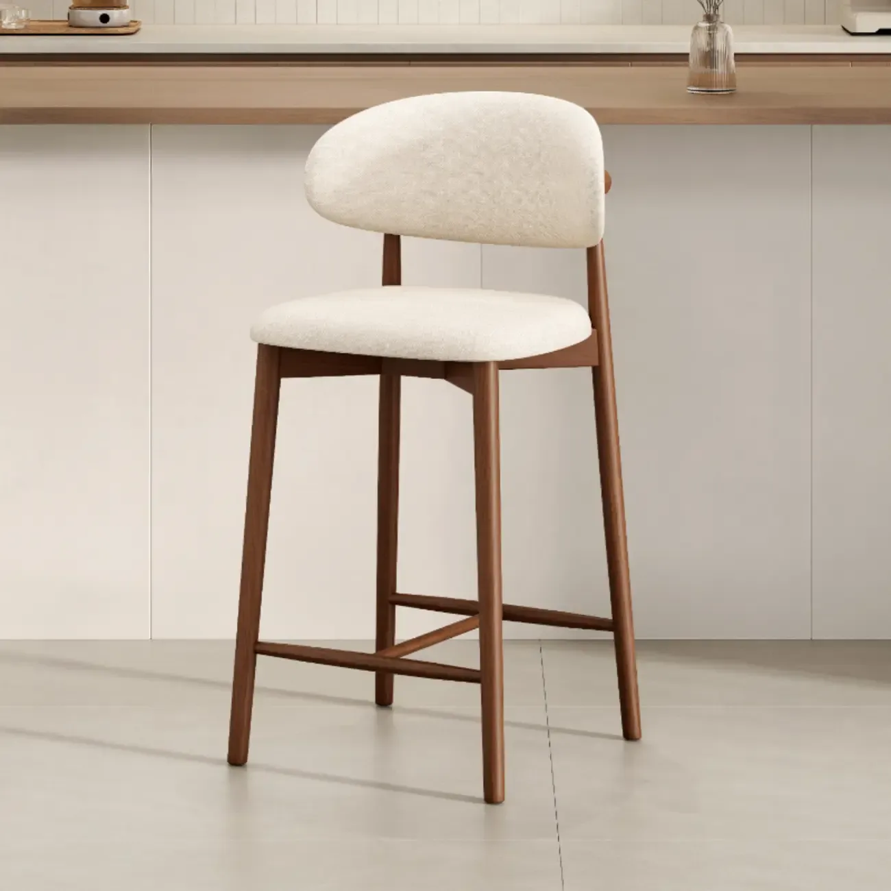 Mid Century Modern Upholstered Bar Stool with Back