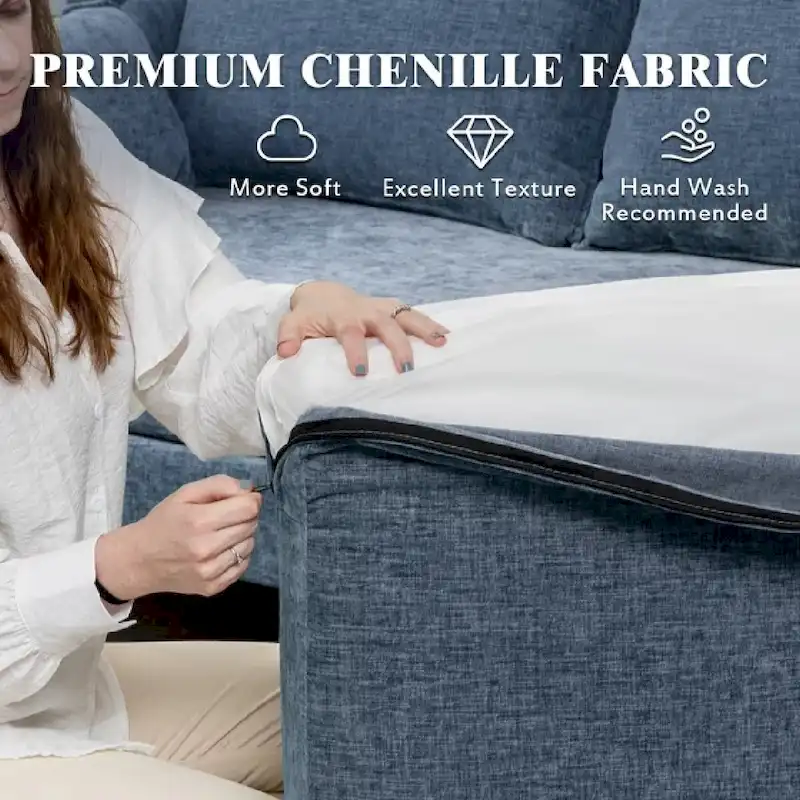 EROMMY U Shaped 6-seat Sectional Sofa Couch, Reversible Sleeper in Modern Chenille Design, with Chaise Lounge and Ottoman