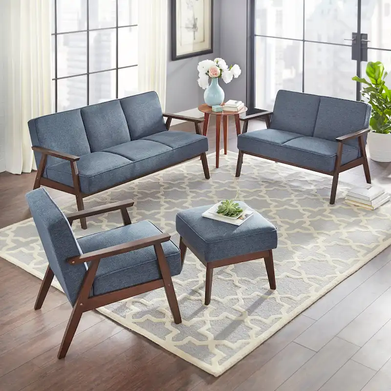 3-Seat Sofa with Rubberwood Legs and Removable Cushions