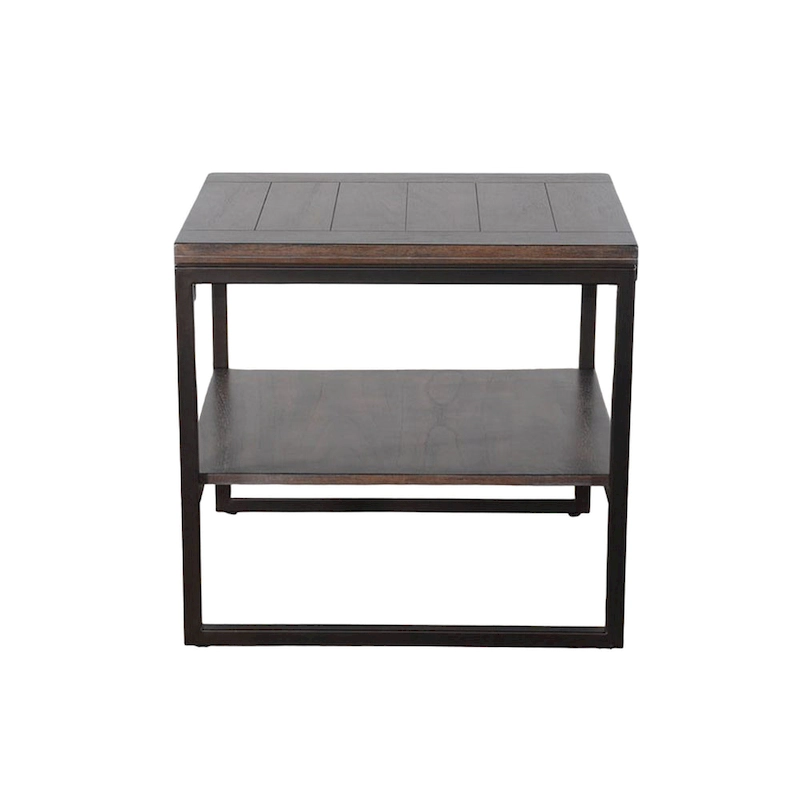 Lery End Table, Dark Brown Wood, Black Metal, Bottom Shelf, 24 Inch