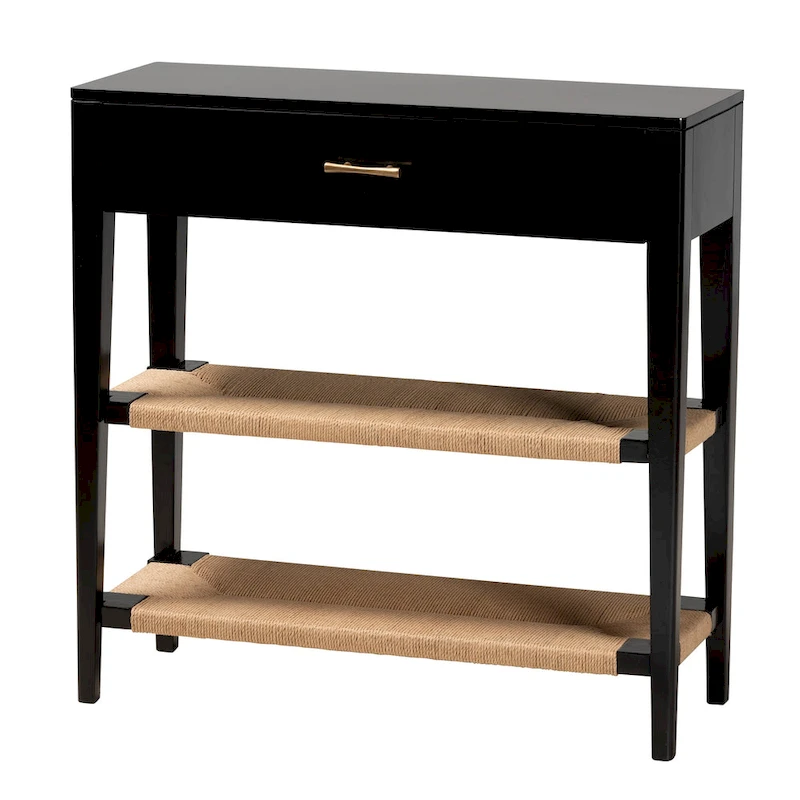 Freya Modern Bohemian Bayur Wood 1-Drawer Console Table-Black