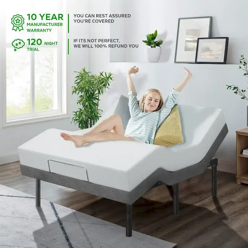 Renanim Split King Adjustable Bed Frame with 12-inch Gel Memory Foam Mattress, USB, App, Massage, Remote