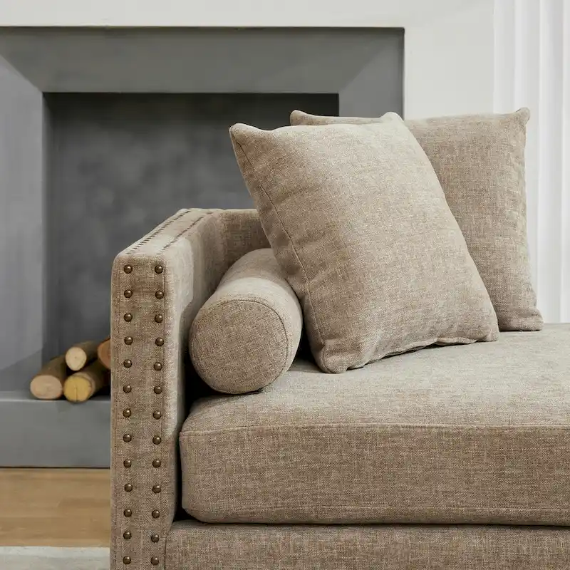 Upholstered Chaise Lounge with Nailhead Trim