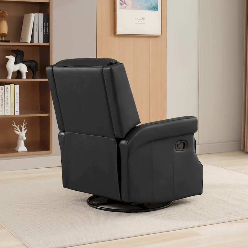 Genuine Leather Manual Rocking Recliner with 360-degree Metal Swivel Base