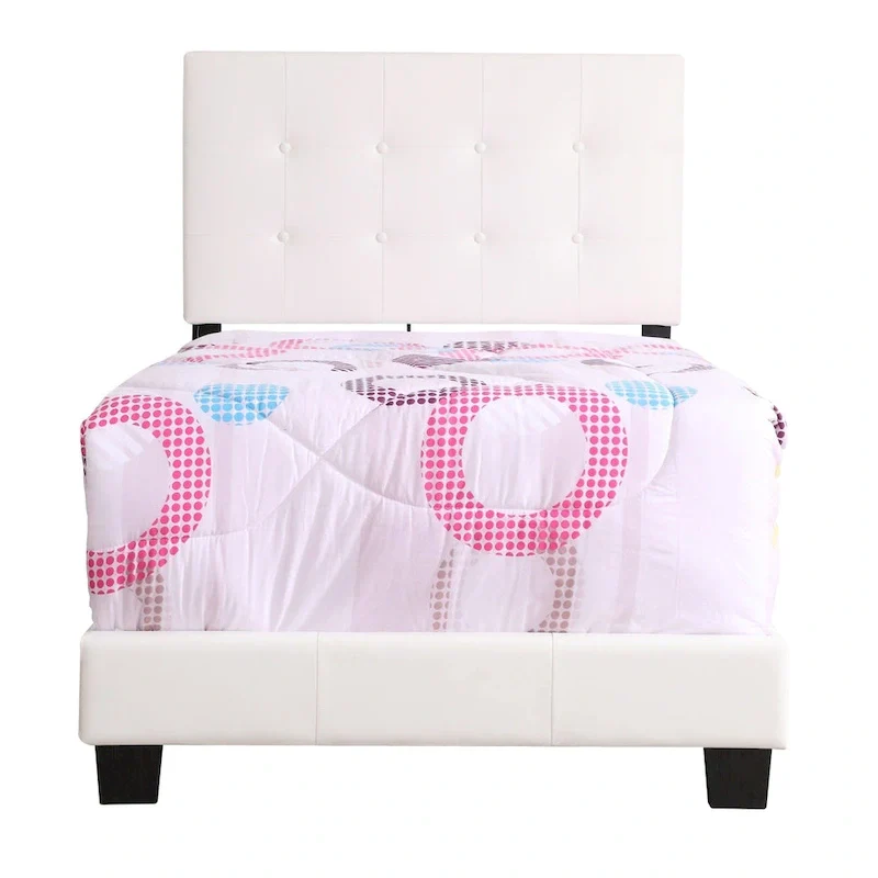 Faux Leather Button Tufted Twin Panel Bed - 77 - White