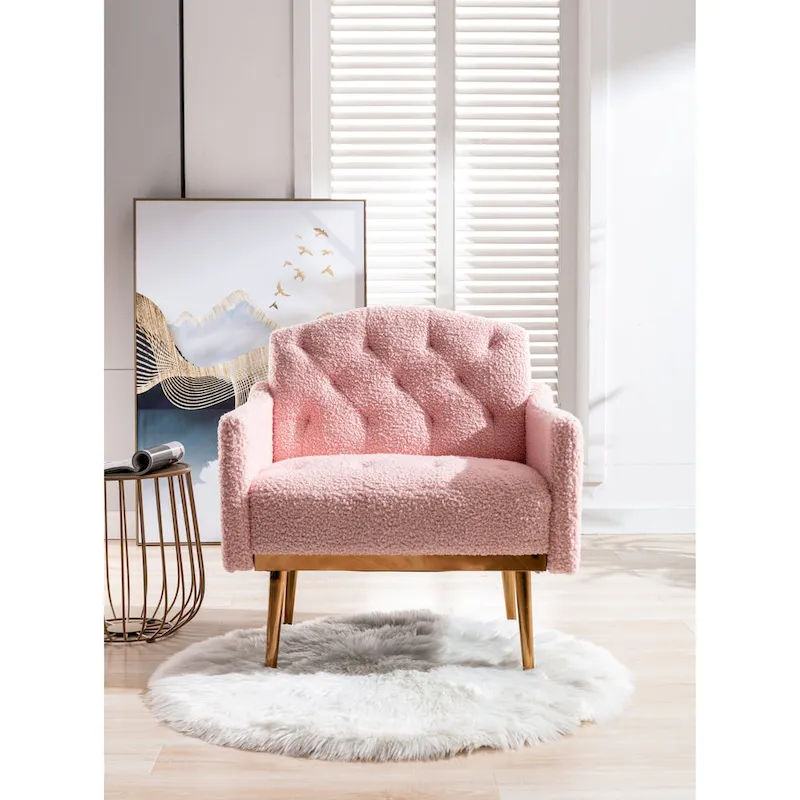 Teddy Fabric Upholstered Tufted Accent Chair With Rose Golden feet
