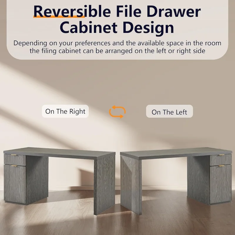 60 Modern Executive Desk, Wood Home Office Desk, Fluted Computer Desk