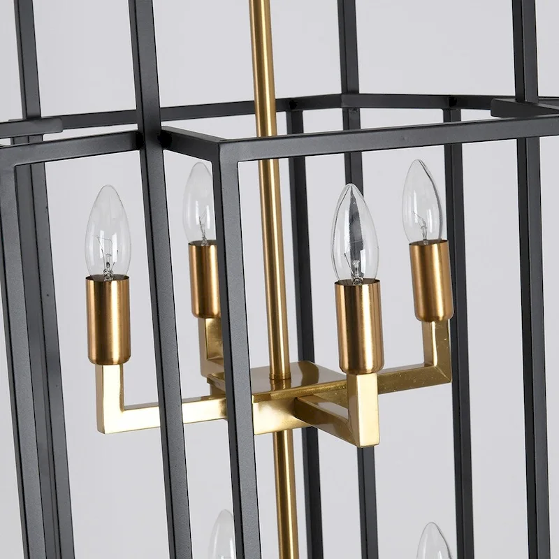 Black 8-Light Industrial Rectangle Iron Frame Pendant