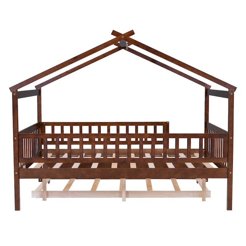 Full Pine House Bed with Twin Trundle