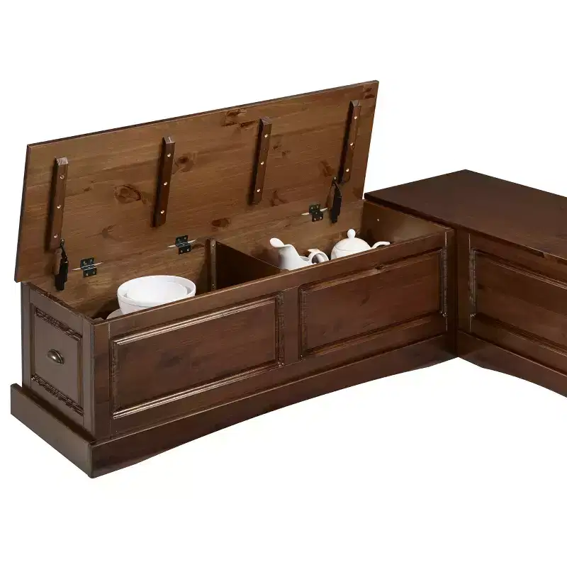 3pc Colby L Shaped Bench and Backless Nook Dining Set Brown - Linon: Wood Frame, 5-Seater, Trestle Base