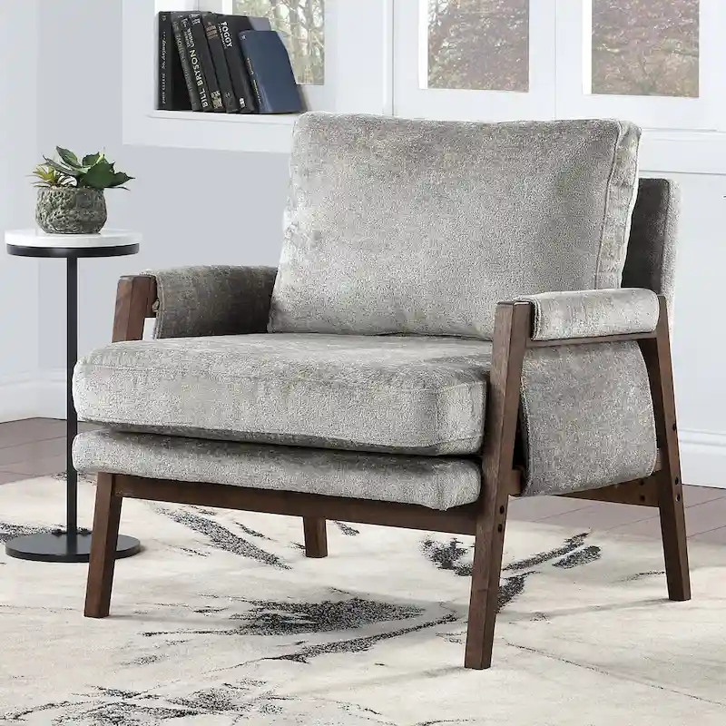 Mid-Century Modern 30  W Chenille Upholstered Accent Leisure Armchair