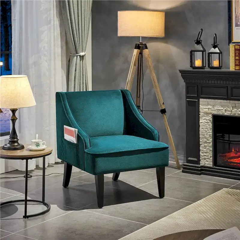 Yaheetech Modern Velvet Fabric Accent Chair with Rubber wood Legs