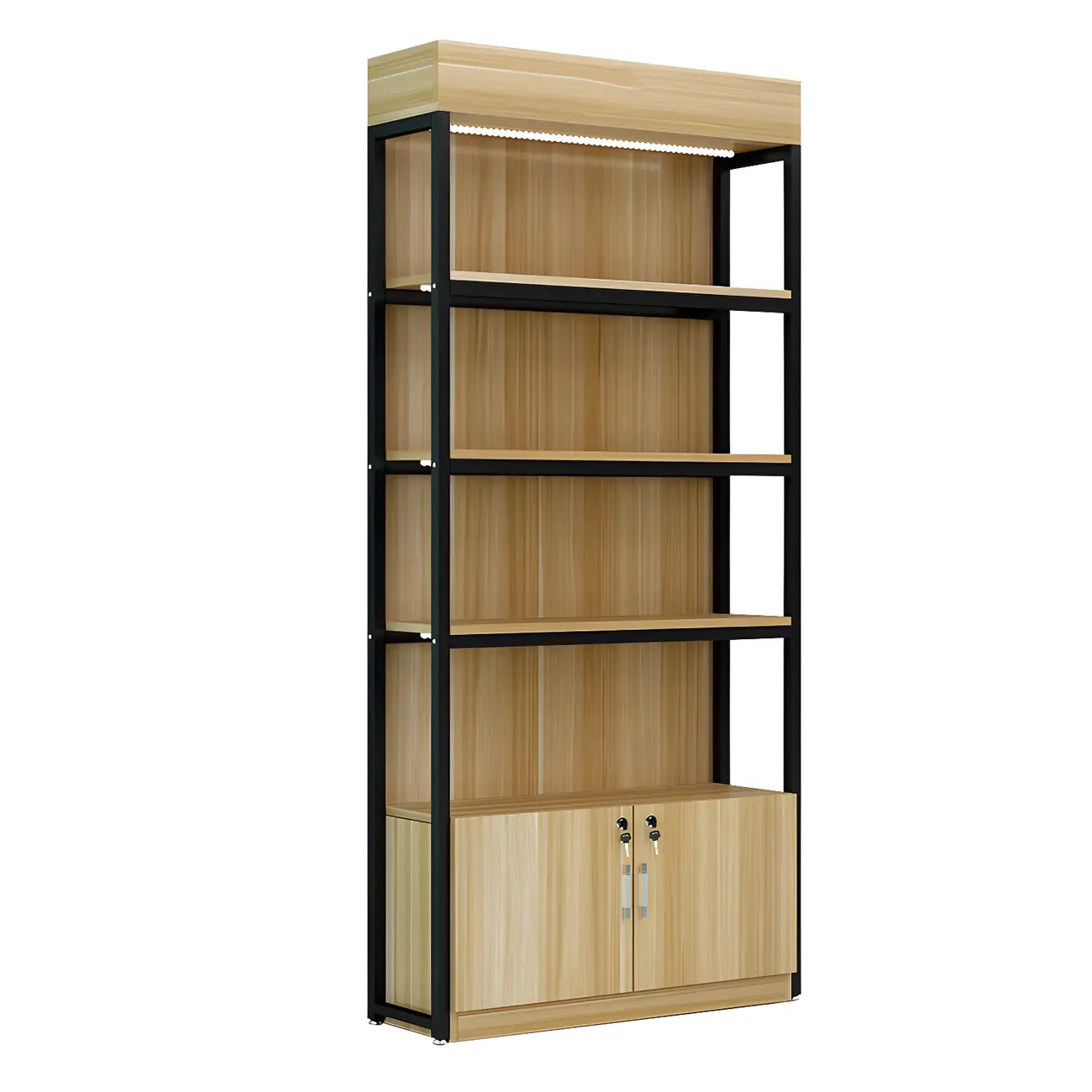 Modern Wood Open Multi-Shelf Large Display Cabinet