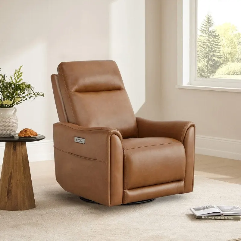 Farley Power Swivel Genuine Leather Recliner Chair Nursery Glider