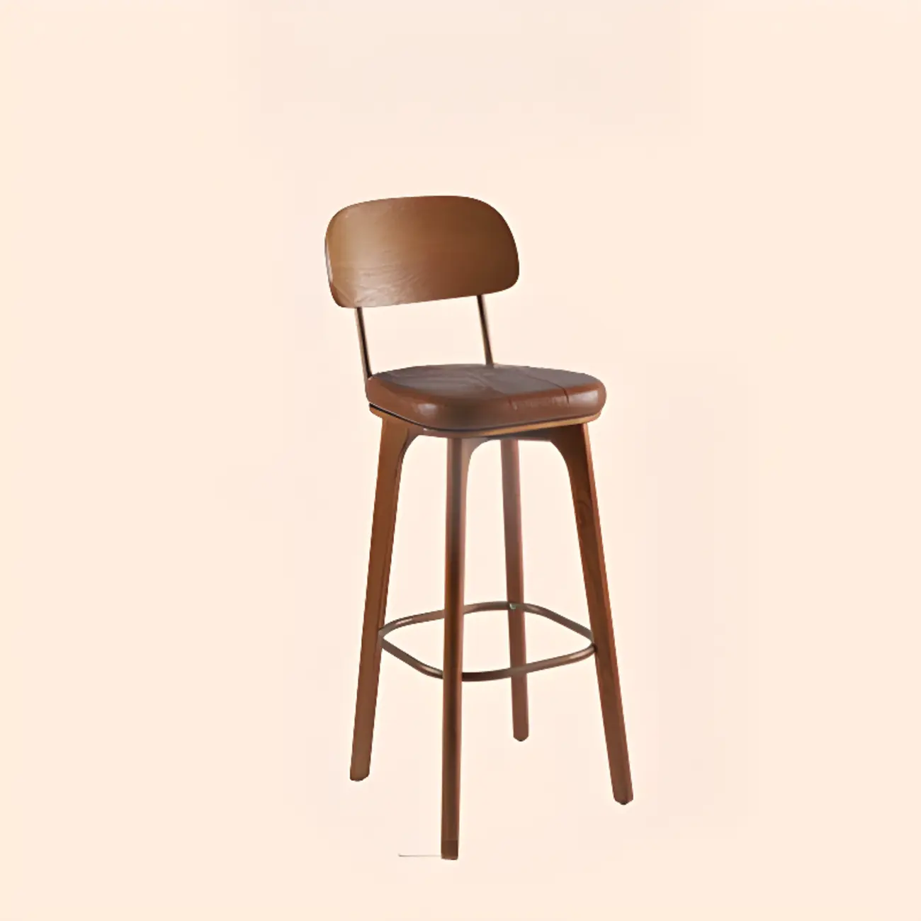 Mid-Century Modern Leather Square Bar Height Stools with Backs