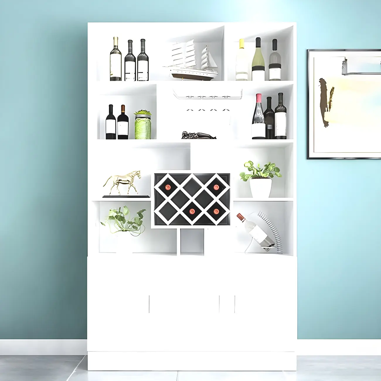 Black Modern Large Wooden Open Stackable Wine Cabinet