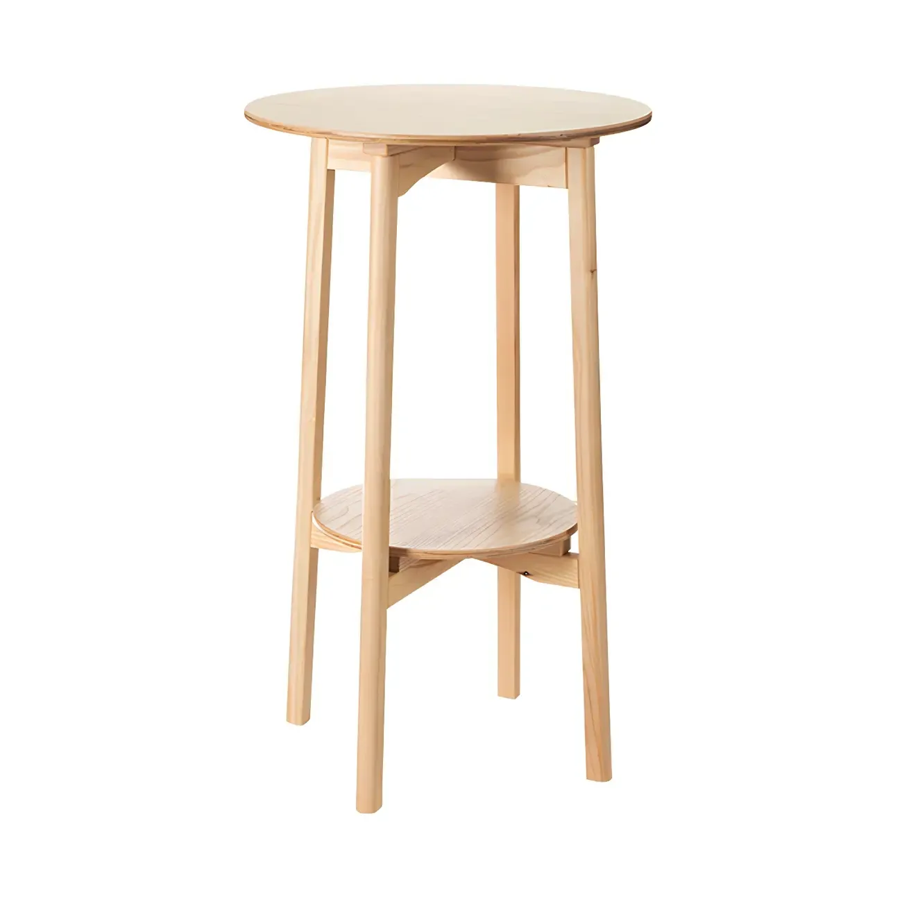 Scandinavian Round Natural Ash Wood Shelf Bar Tables