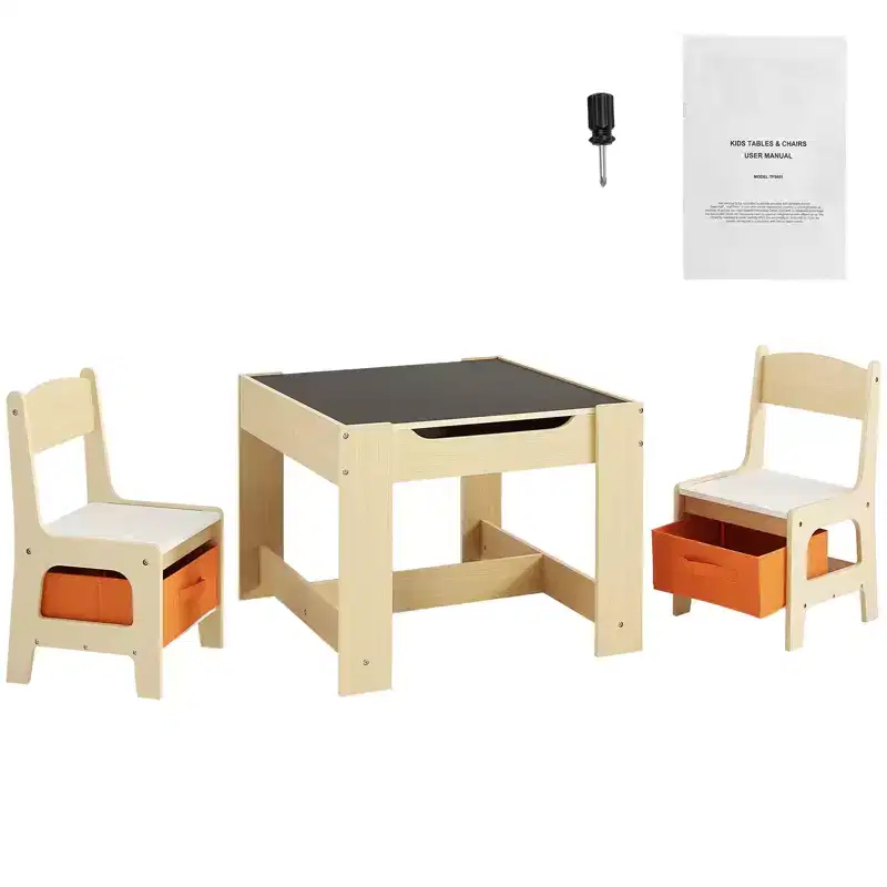 Beige Kids Wood Table and Chair Set for 2