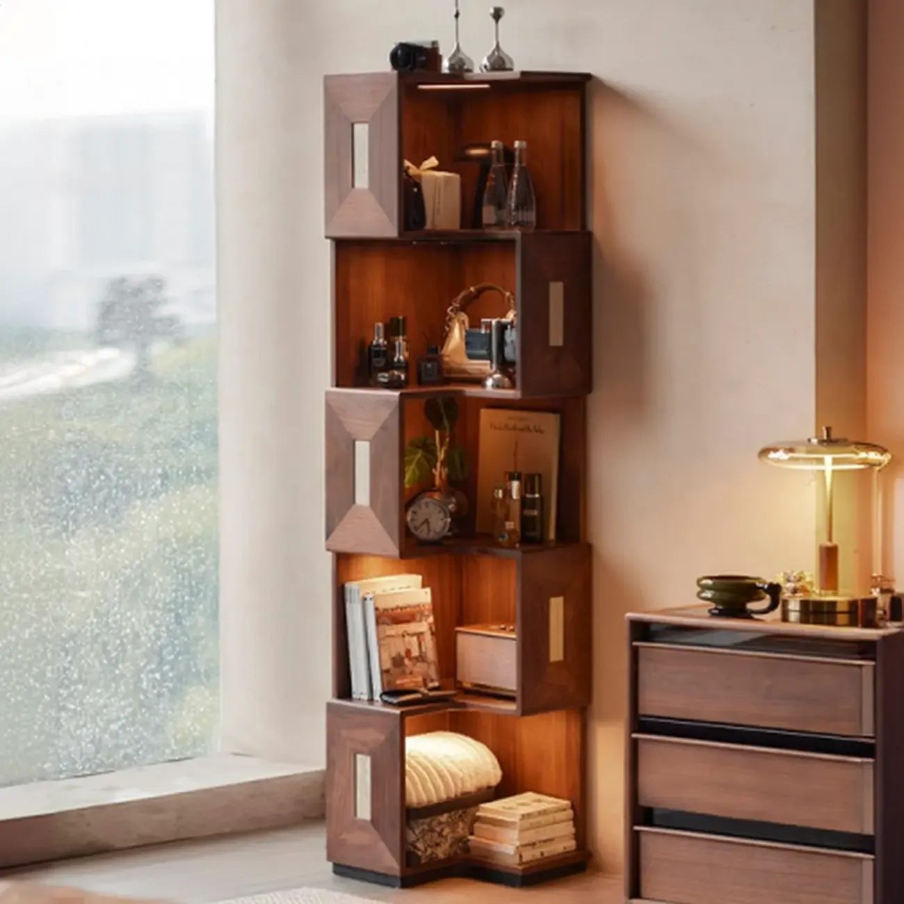 Modern Sepia Wooden Nook Cabinet for Living Room Décor