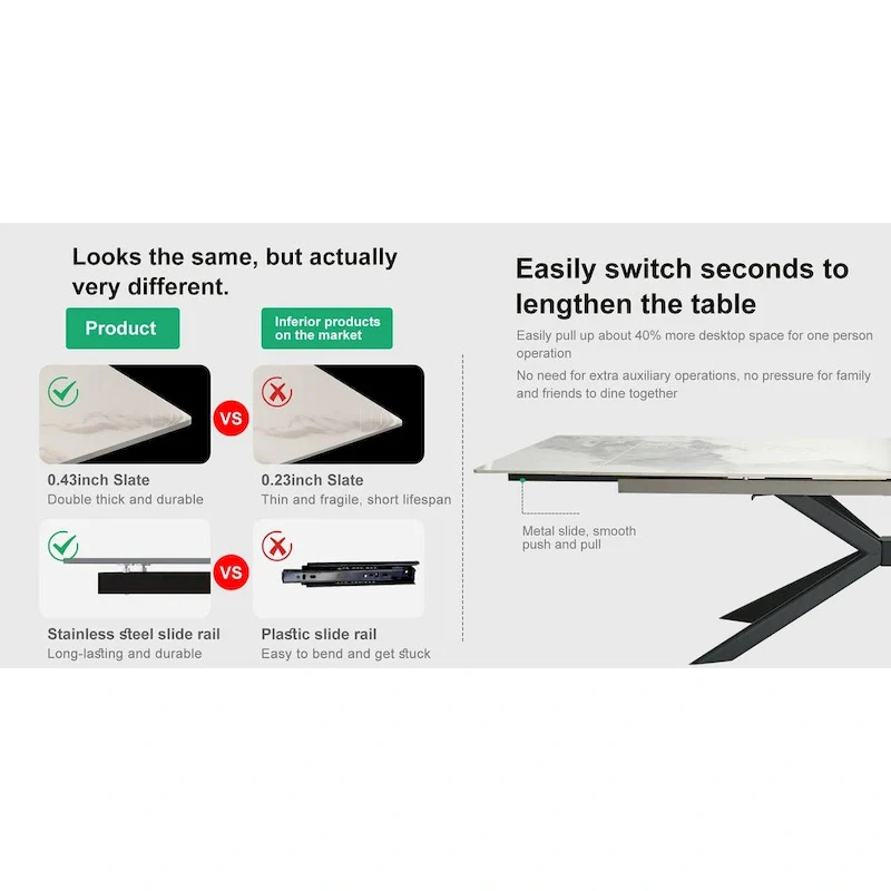 110.24 Extendable Rectangular Sintered Stone Dining Table - 78.74 to 110.24
