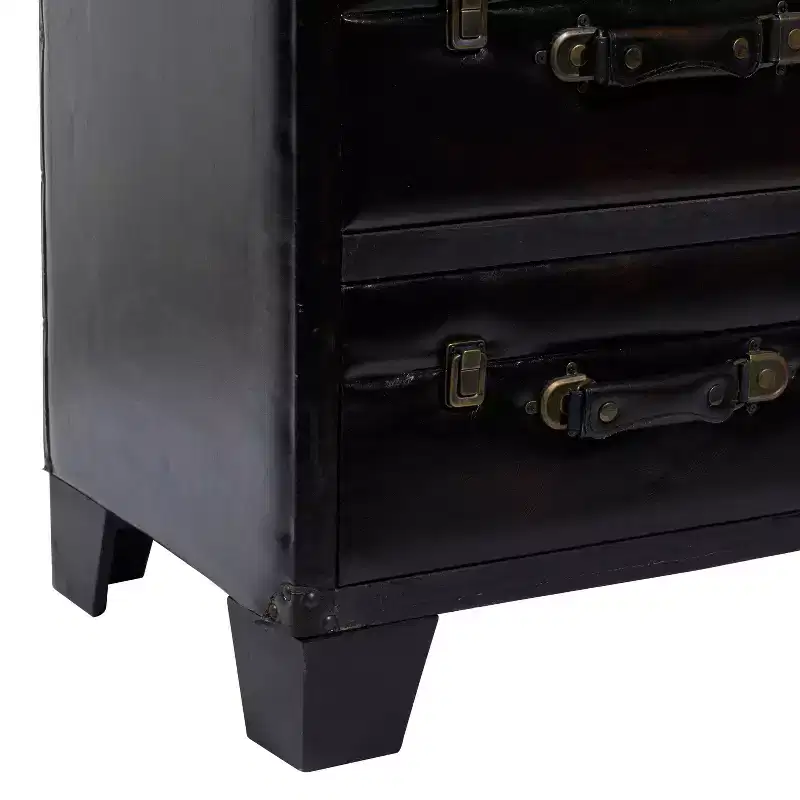 Traditional Wood and Faux Leather Cabinet Dark Brown - Olivia & May