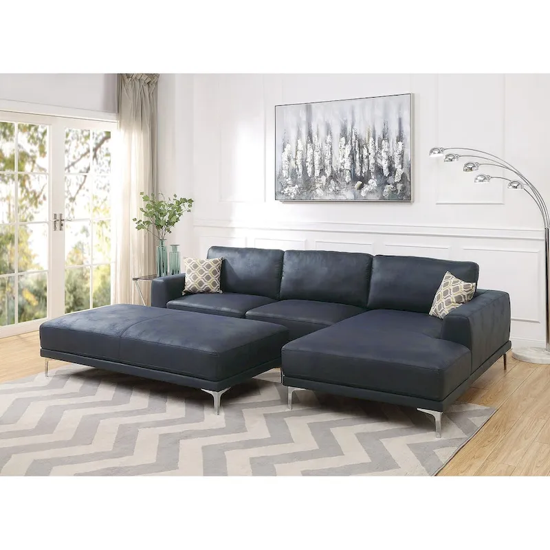 Leather Gel 4-Seater Sofa with Metal Legs(Ottoman Not Included)