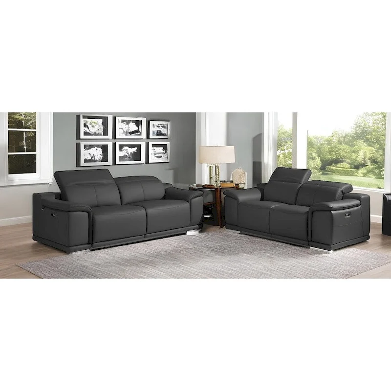 HomeRoots Two Piece Indoor Dark Gray Italian Leather Five Person Seating Set