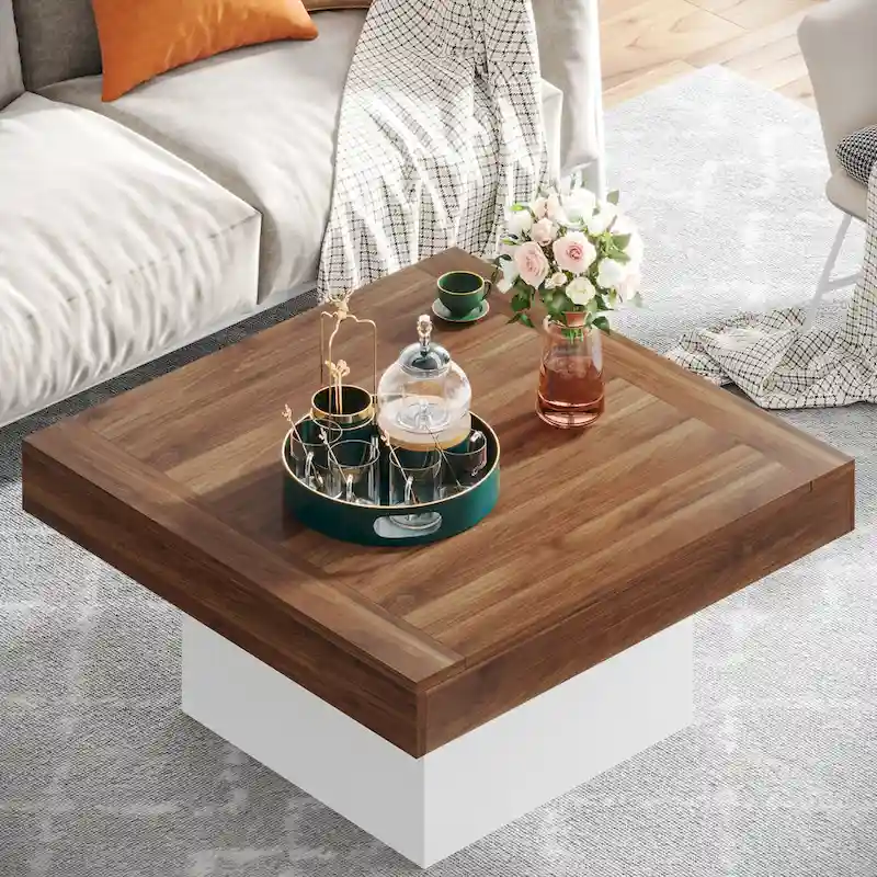 Square Coffee Table with LED Edge Lighting and Open Shelf